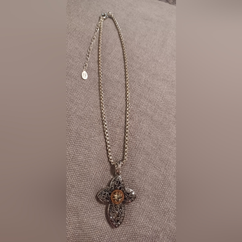 Vintage Cookie Lee Cross necklace Silver Tone w Marcasite trim